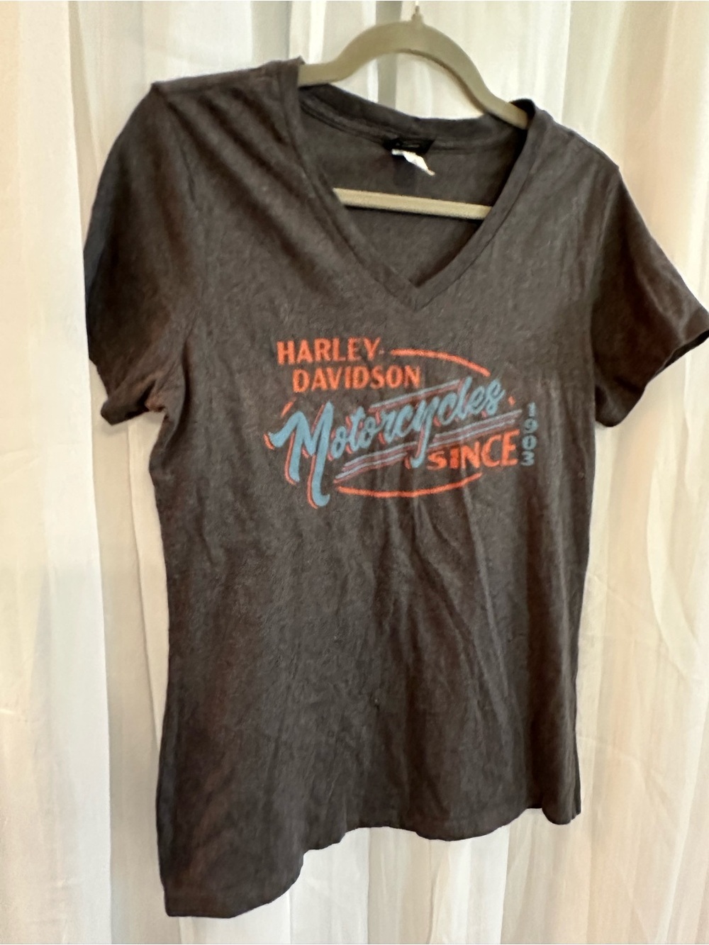 Harley‑Davidson Charcoal Tee with Orange & White Shield Logo